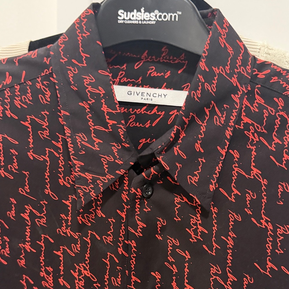 Givenchy Black Button-Down Shirt with Red Script Print